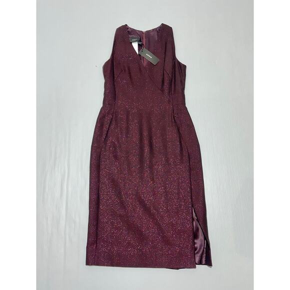 Akris Sheath Dress Women's 8 Marsala Shimmering Wool V-Neck Side Slit NWT $2490 - Picture 3 of 9